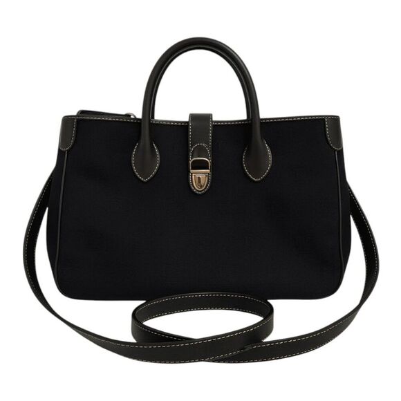 Vintage Dooney & Bourke Black Satchel Logo Canvas, Lock Clasp, Crossbody Strap - Picture 1 of 15